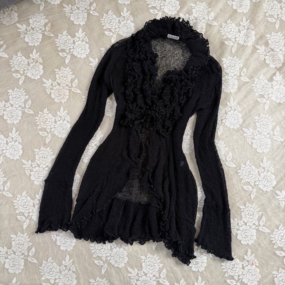 Vintage Y2K Bait Bait Honolulu Black Ruffle Cardigan XS/S